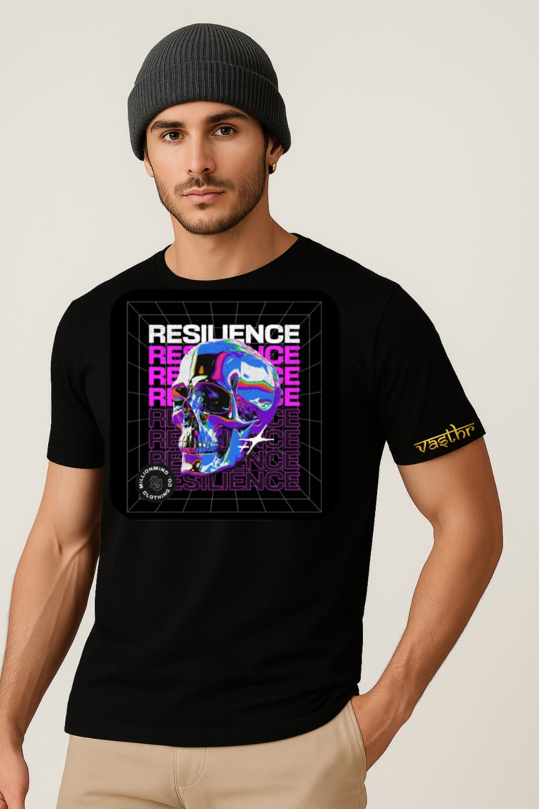 Vasthr x Resilience Neon Skull Graphic T-Shirt – Black