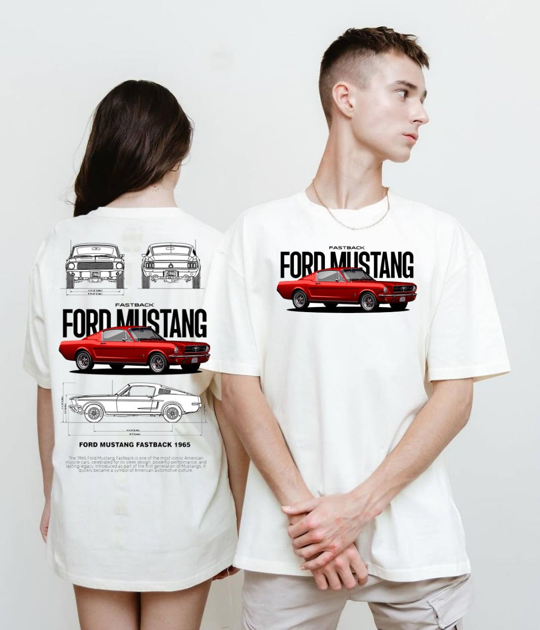 Vasthr “Ford Mustang Fastback 1965” Oversized Unisex Graphic T-Shirt – Off-White Streetwear