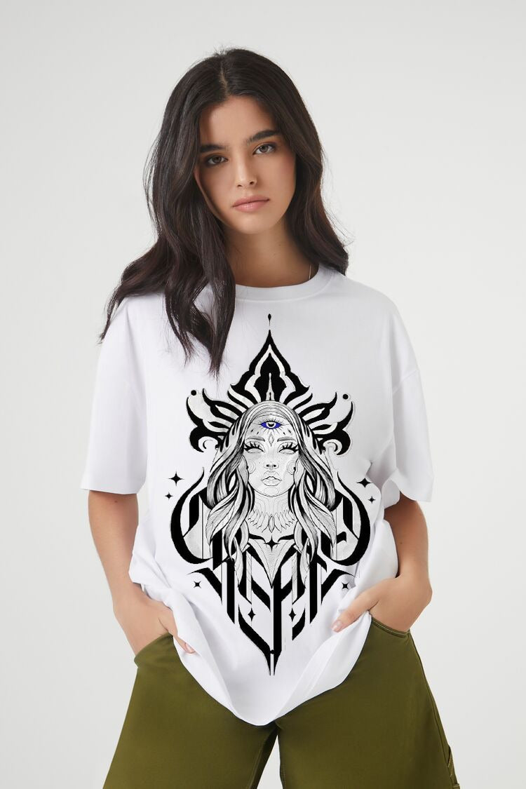 Vasthr “Divine Vision” Third Eye Goddess Oversized Unisex T-Shirt – White Spiritual Streetwear