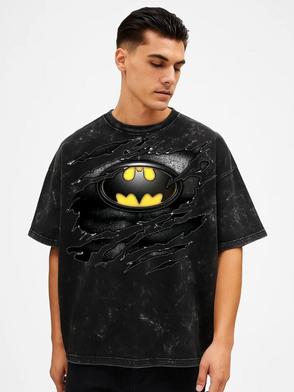 Vasthr “Dark Knight” Oversized T-Shirt – Batman-Inspired Streetwear for Men & Women