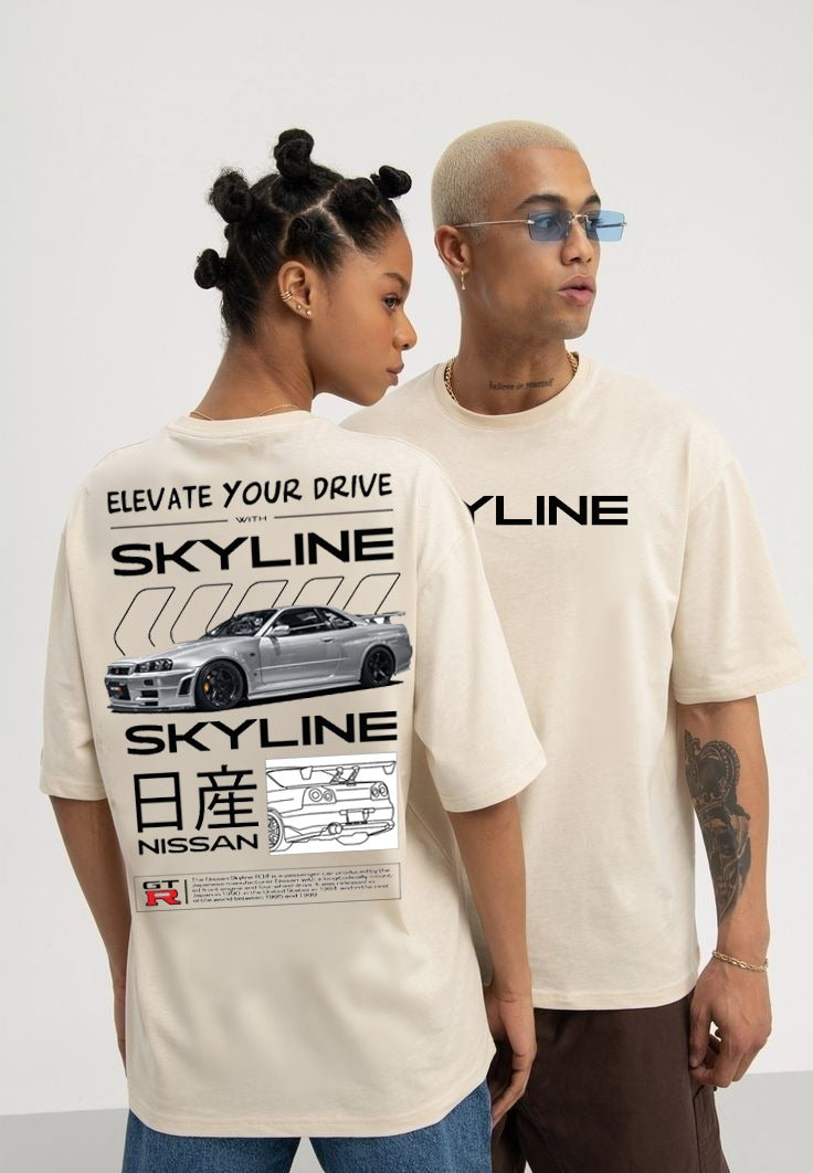 Vasthr Skyline GT-R Graphic Oversized T-Shirt for Men & Women – Premium Streetwear Cotton Tee