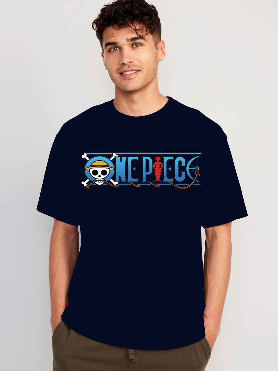 One Piece Printed Oversized T-Shirt – Navy Blue | Vasthr Streetwear