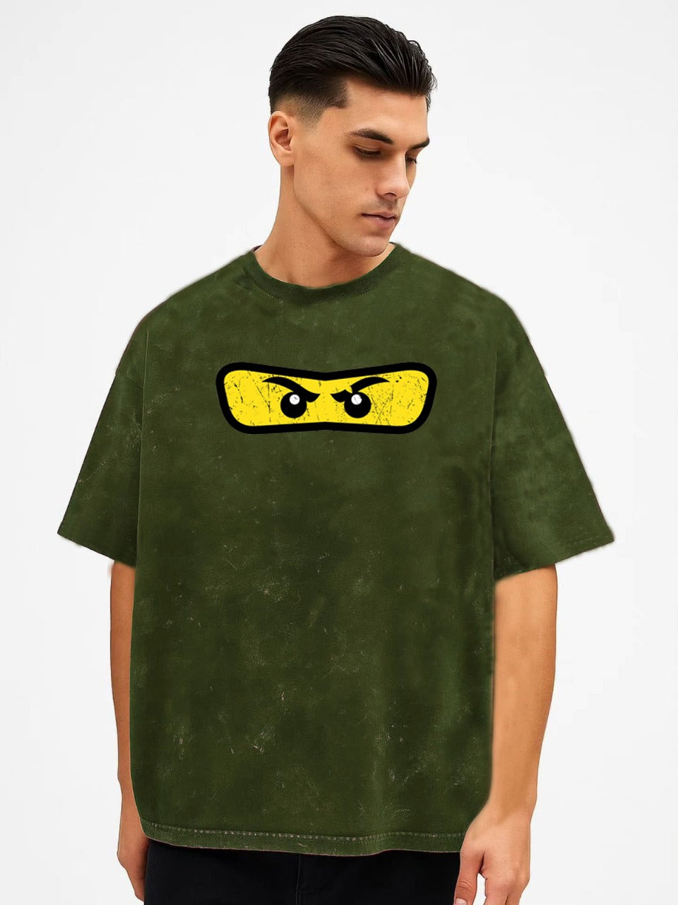 Ninja Eyes Oversized T-Shirt – Olive Green | Vasthr Streetwear Edition