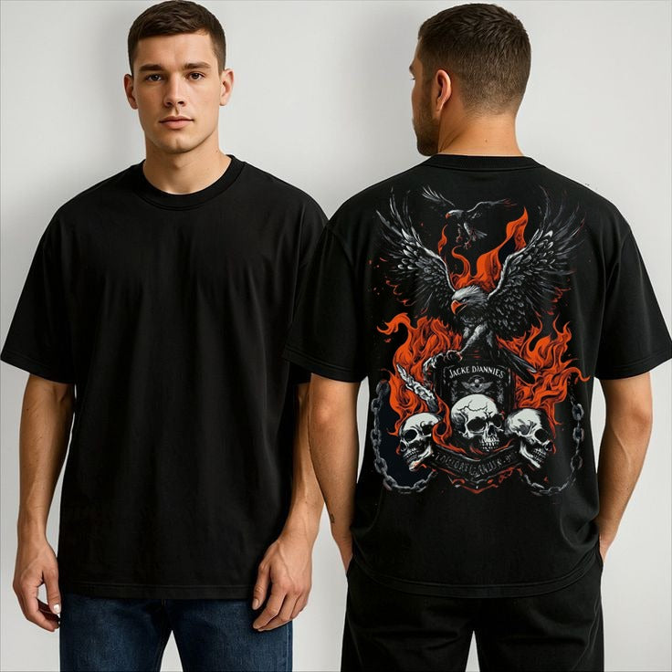Black Graphic Eagle & Skull Oversized T-Shirt – Vasthr Streetwear Edition