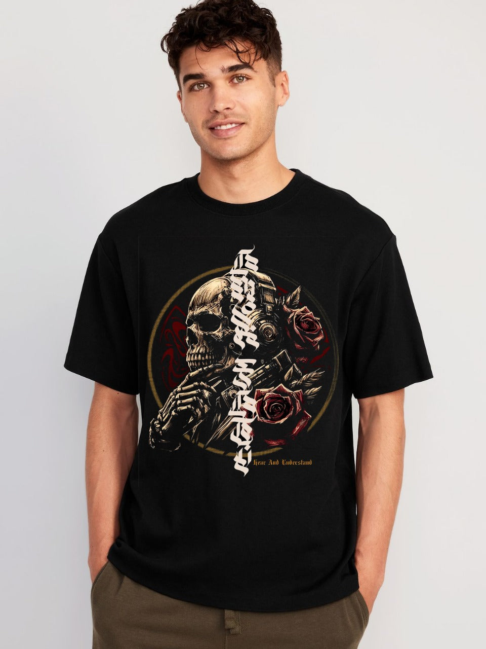 🖤 Vasthr Skull & Roses Oversized Graphic T-Shirt – Dark Streetwear Vibes