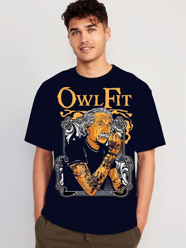🦉 Vasthr “OwlFit” Oversized Graphic T-Shirt – Navy Blue Edition