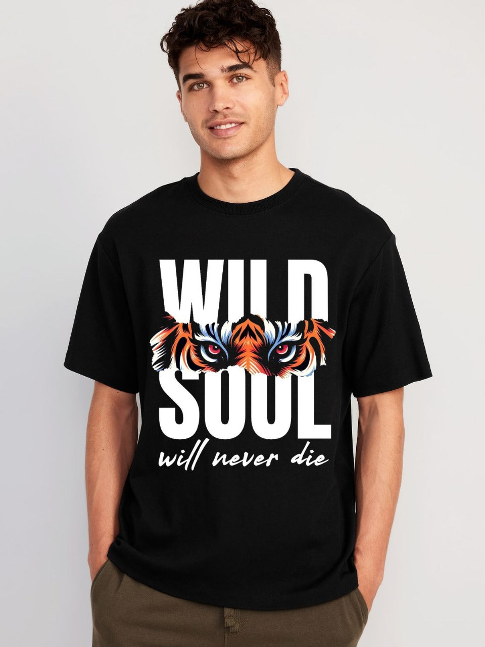 Men’s Oversized Black Graphic T-Shirt – Wild Soul Tiger Print | Premium Cotton Streetwear | Vasthr