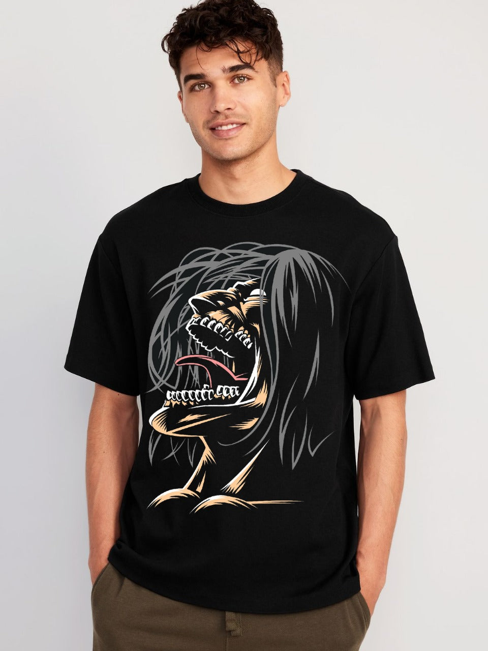 Men’s Oversized Black Graphic T-Shirt – Monster Scream Printed Tee | Premium 100% Cotton | Vasthr Streetwear
