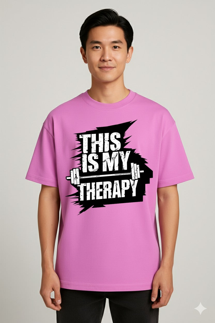 "This Is My Therapy" Gym Oversized T-Shirt – Premium Cotton | Workout Tee for
