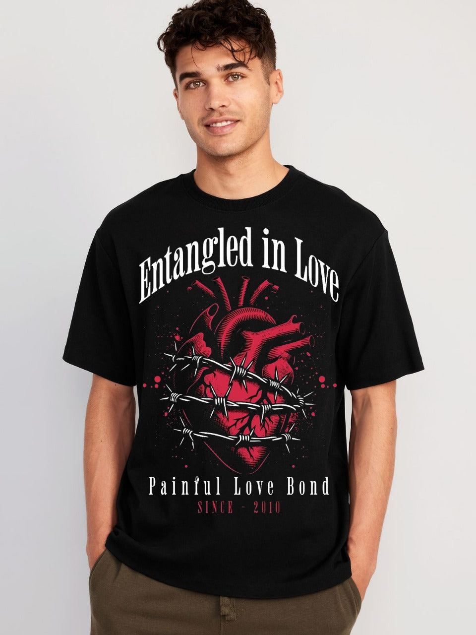 Entangled in Love – Oversized Graphic T-Shirt for Men (Black)