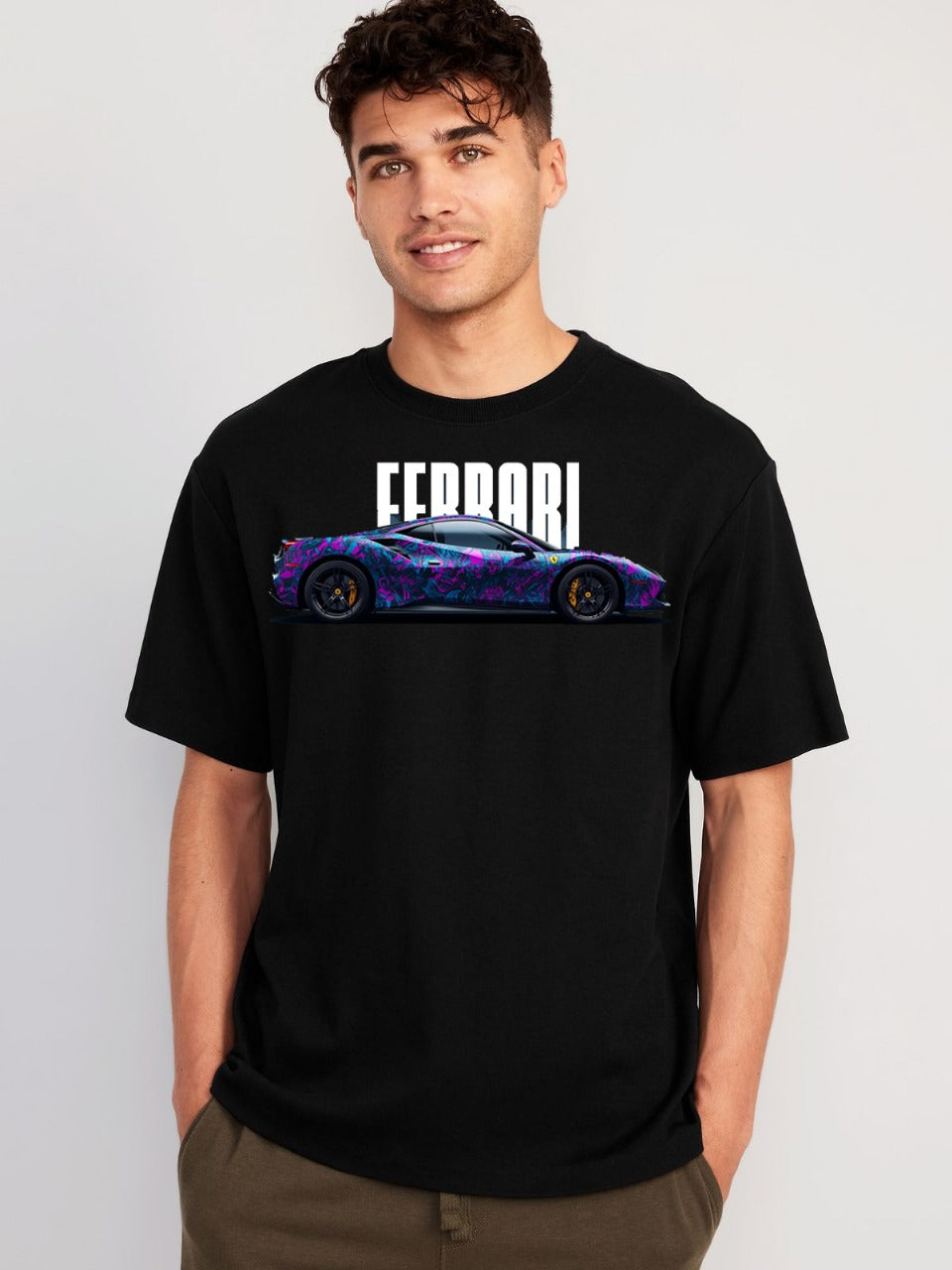 Men’s Black Oversized Car Graphic T-Shirt – Sports Car Print | Premium Streetwear by Vasthr