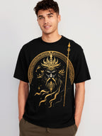 Black Premium Graphic Printed Oversized T-Shirt – Golden Mythical Warrior Design | Vasthr