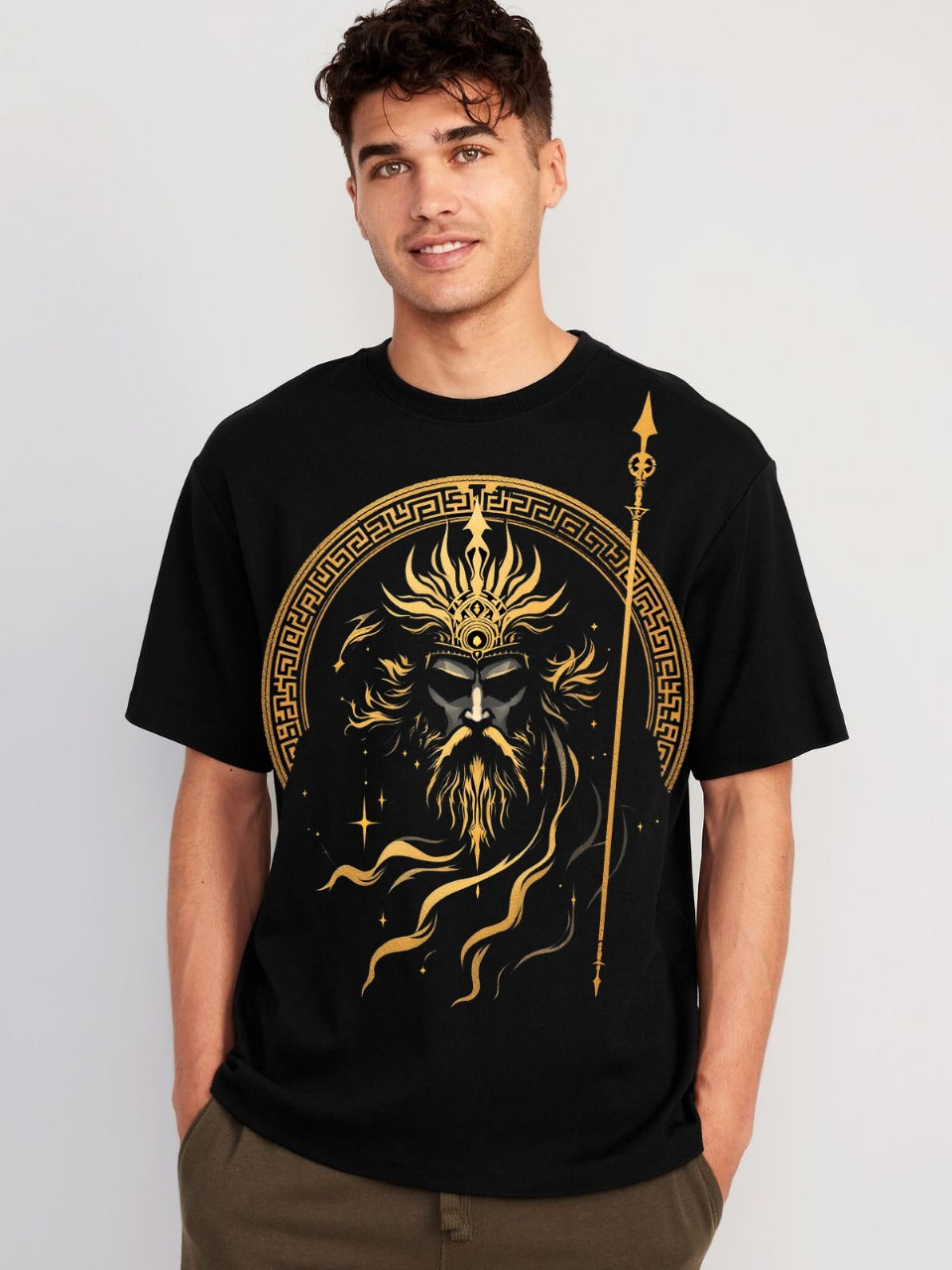 Men’s Black Premium Graphic Printed Oversized T-Shirt – Golden Mythical Warrior Design | Vasthr