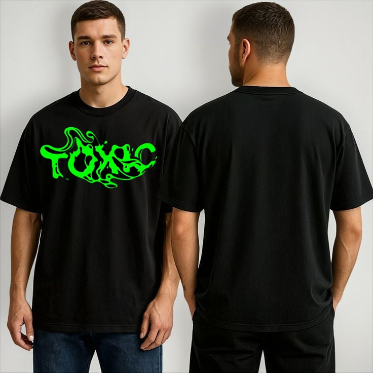 Men’s Black Oversized Graphic T-Shirt – Neon Green “TOXIC” Drip Print | Vasthr Streetwear
