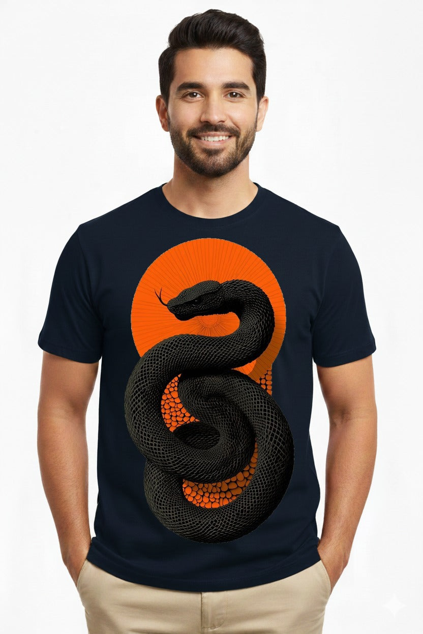 Men’s Premium Navy Blue Snake Graphic T-Shirt | Stylish Printed Tee for Casual & Streetwear Look By Vasthr