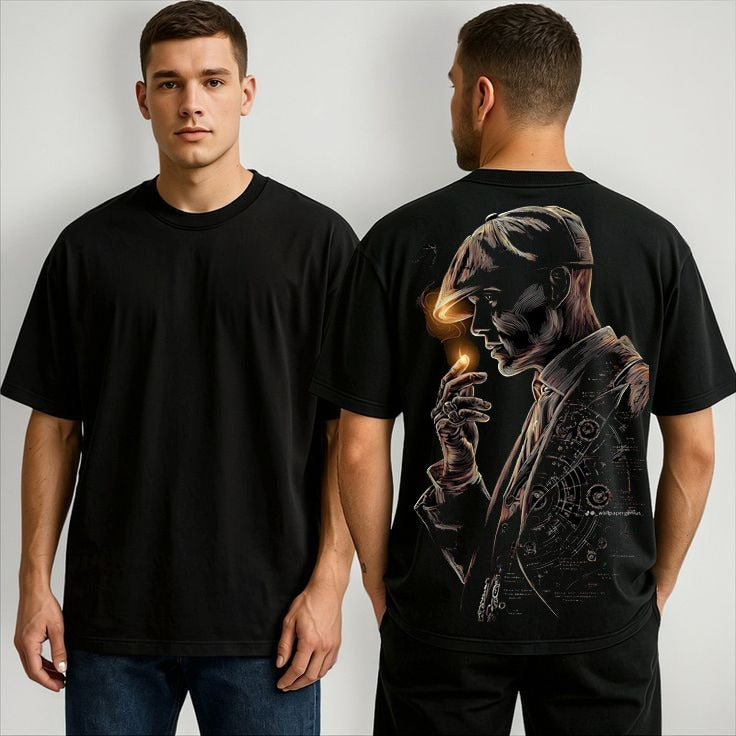 Men's Oversized Black Back-Print T-Shirt | "Peaky Boss" Dark Aesthetic Streetwear Tee By Vasthr