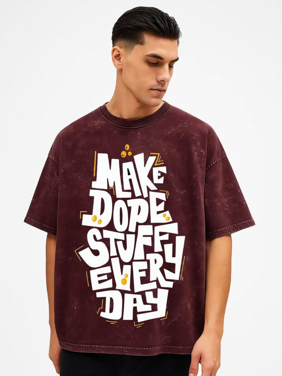 Men's Oversized Acid Wash Quote T-Shirt | "Make Dope Stuff Every Day" Streetwear Tee By Vasthr