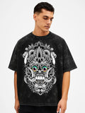 Men’s Mythical Demon Mask Oversized Acid Wash T-Shirt – Premium Streetwear | Vasthr
