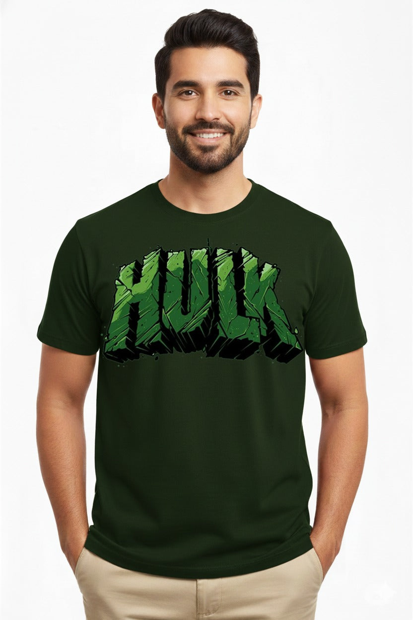 Men’s Dark Green Hulk Graphic T-Shirt – Premium Cotton Superhero Printed Tee | Vasthr