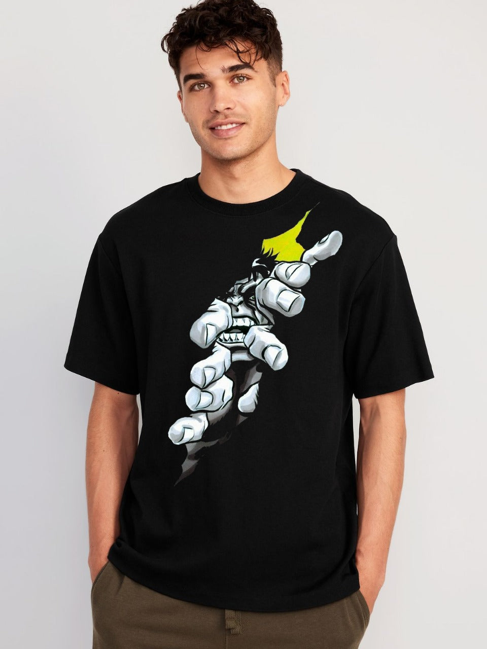 Men’s Black Graphic T-Shirt – Bold 3D Fist Action Print | Premium Cotton Casual Tee by Vasthr