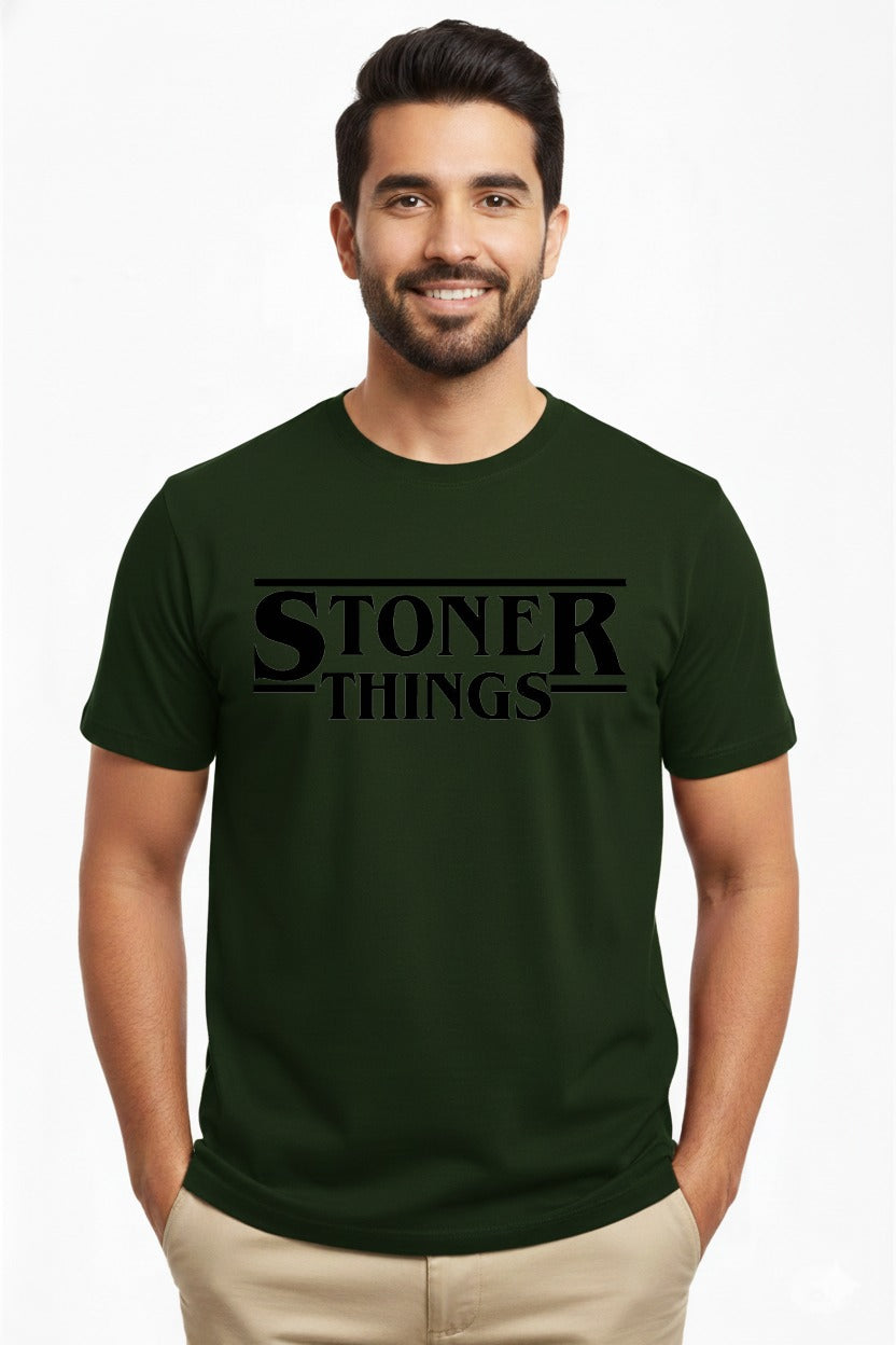 “Stoner Things” Graphic T-Shirt for Men – Dark Green Premium Cotton Tee | Vasthr