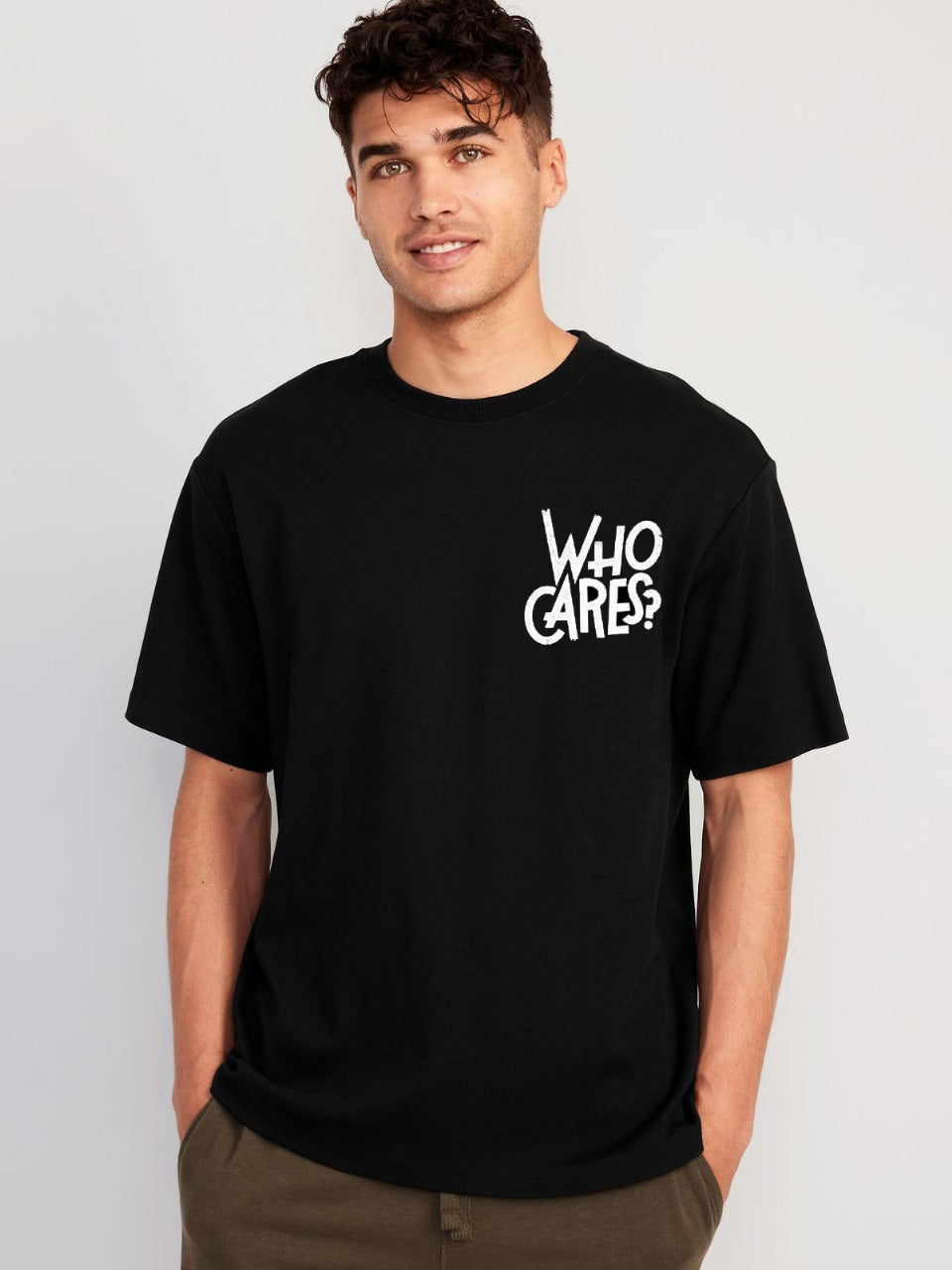 “WHO CARES?” Minimal Graphic T-Shirt – Oversized Black Unisex Tee | Vasthr