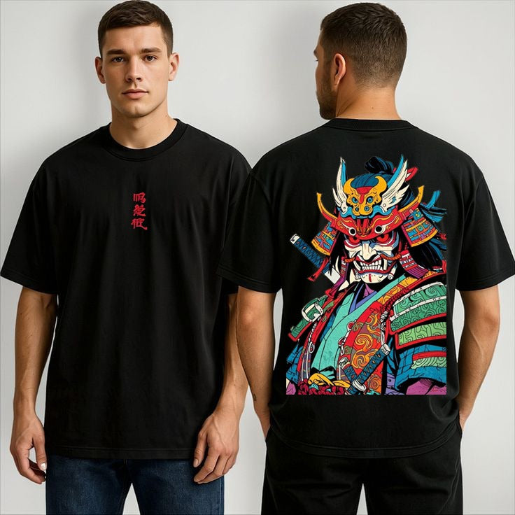 Samurai Warrior Oversized Graphic T-Shirt – Premium Black Unisex Tee | Vasthr
