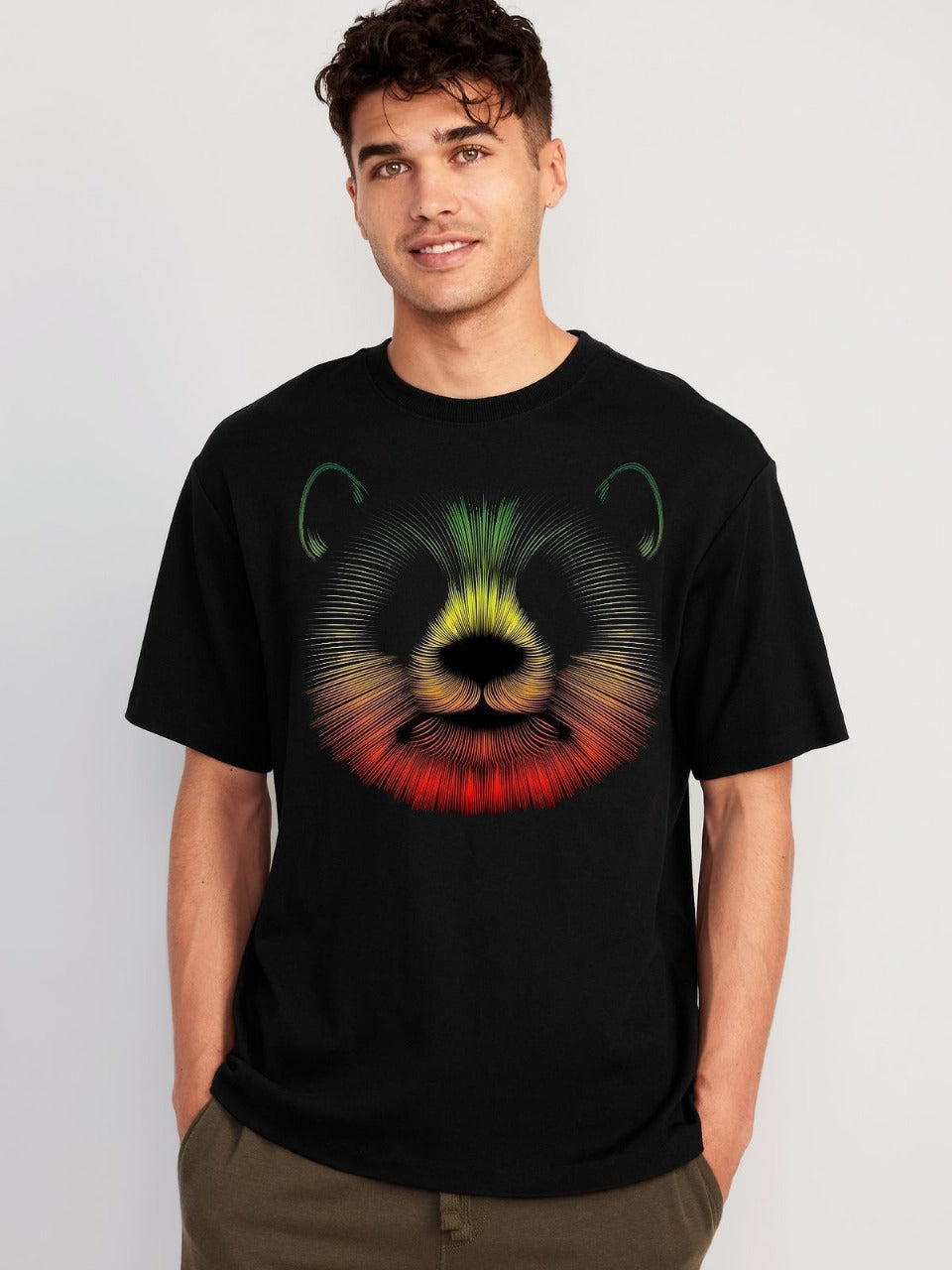 Neon Panda Graphic T-Shirt for Men – Black Streetwear Tee  Premium Cotton | Bold Animal Art | Urban Street Style by Vasthr