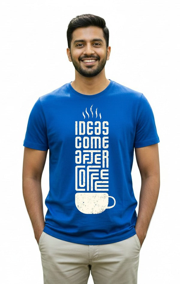 Ideas Come After Coffee T-Shirt for Men – Blue Graphic Tee by Vasthr