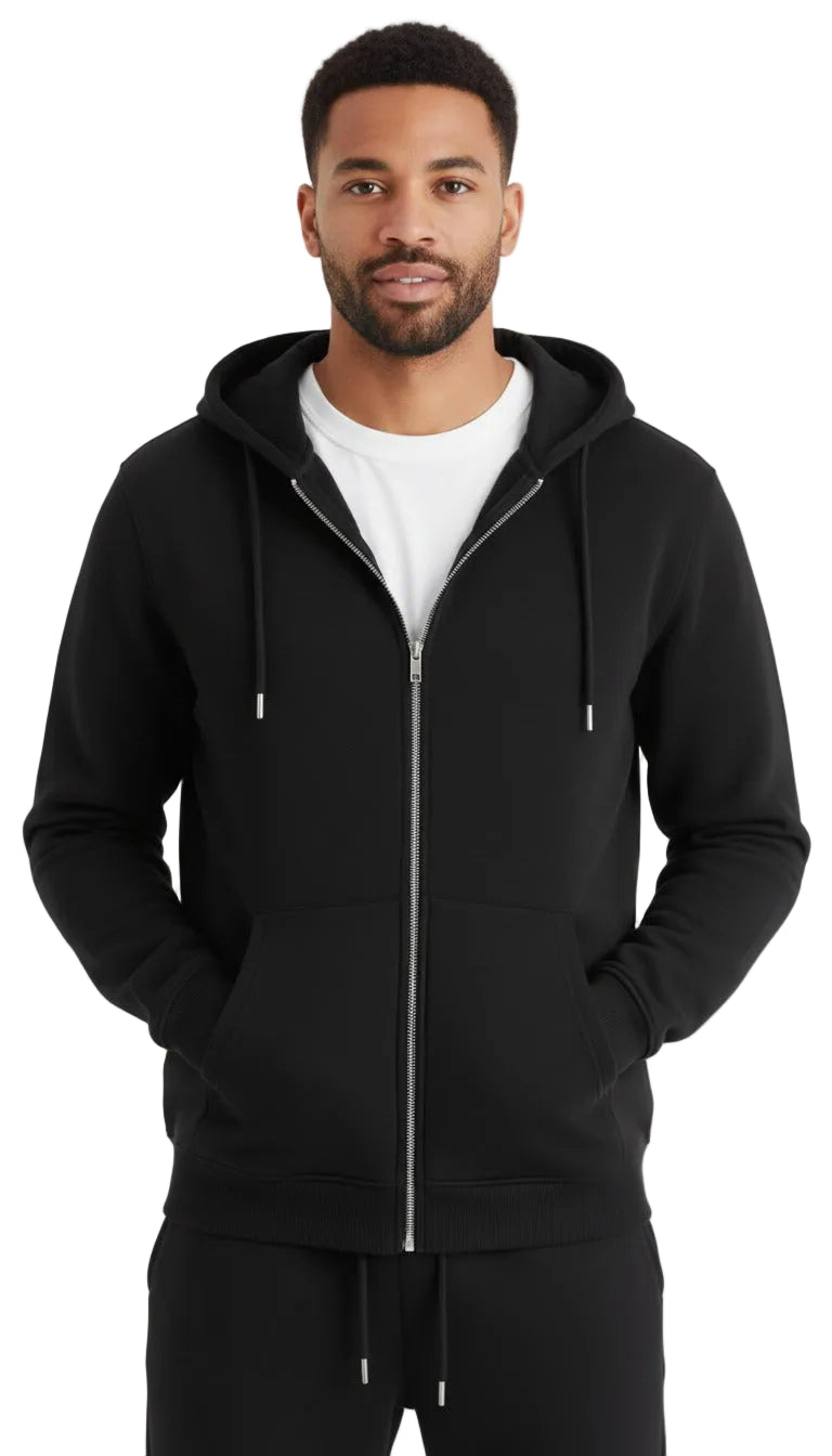 Vasthr “UrbanFlex” Zip Hoodie – Classic Black