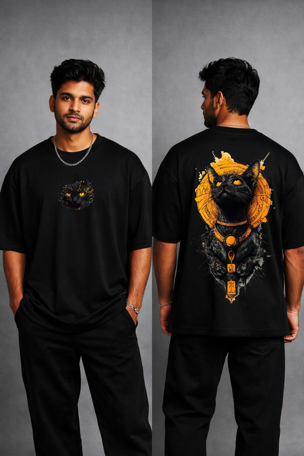 Anubis Shadow Cat Oversized T-Shirt by Vasthr
