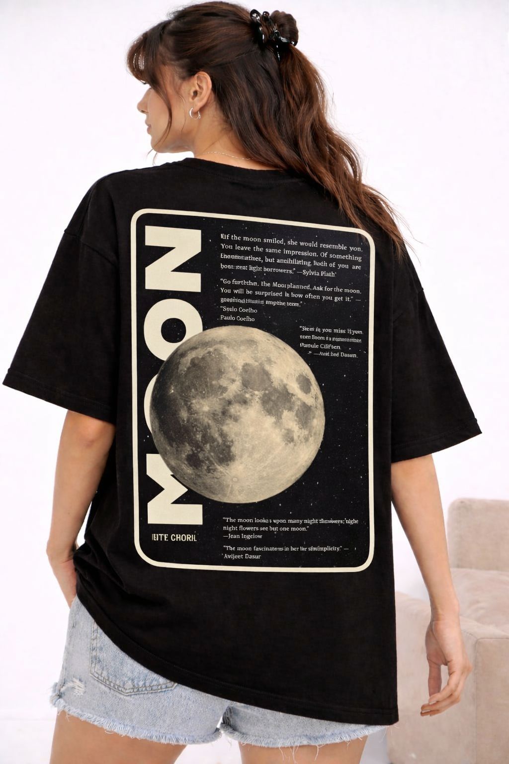 Moon Graphic Oversized T-Shirt for Men & Women | Black Streetwear Tee – Vasthr