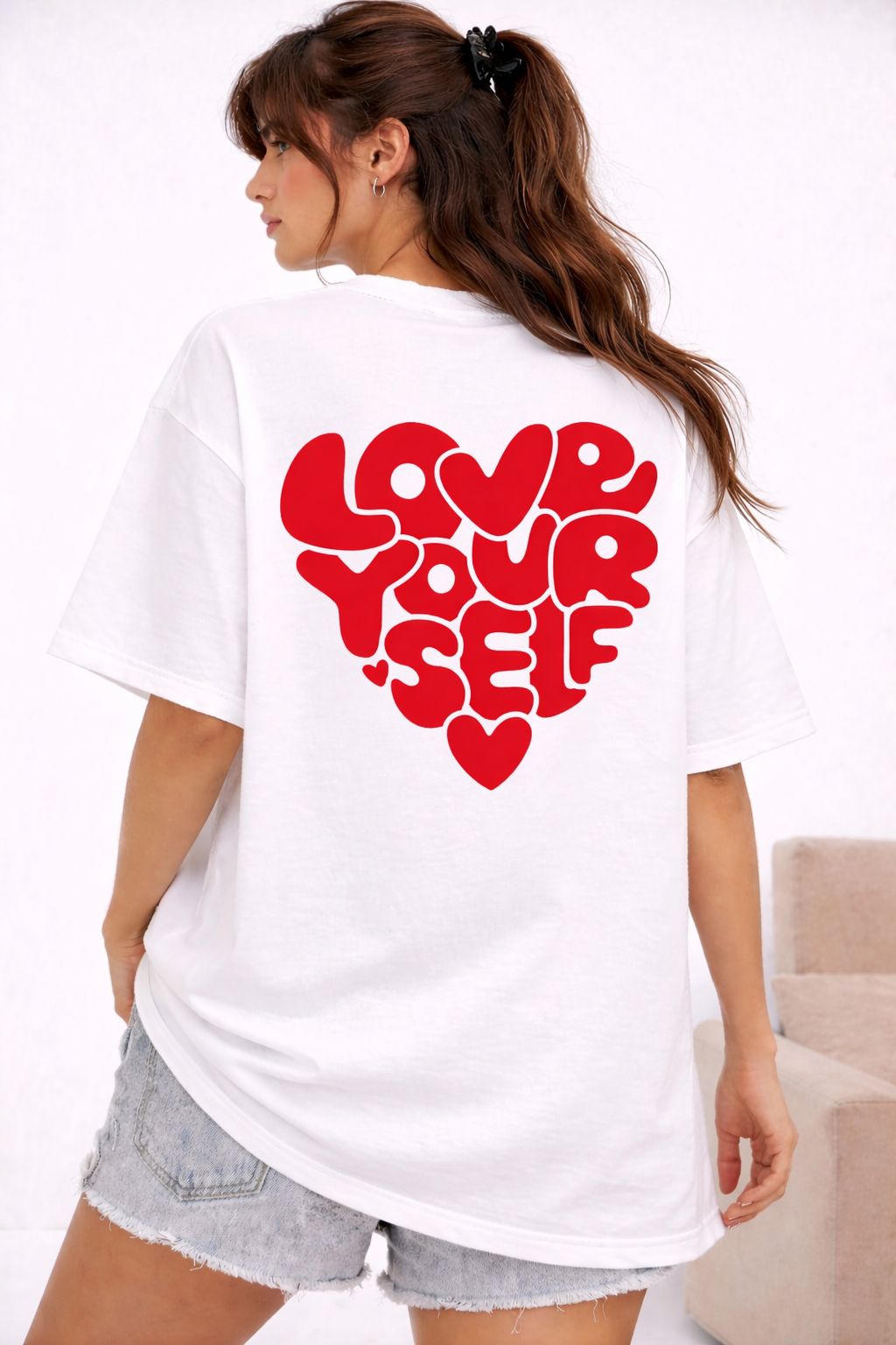 Love Yourself Oversized Graphic T-Shirt – White by Vasthr