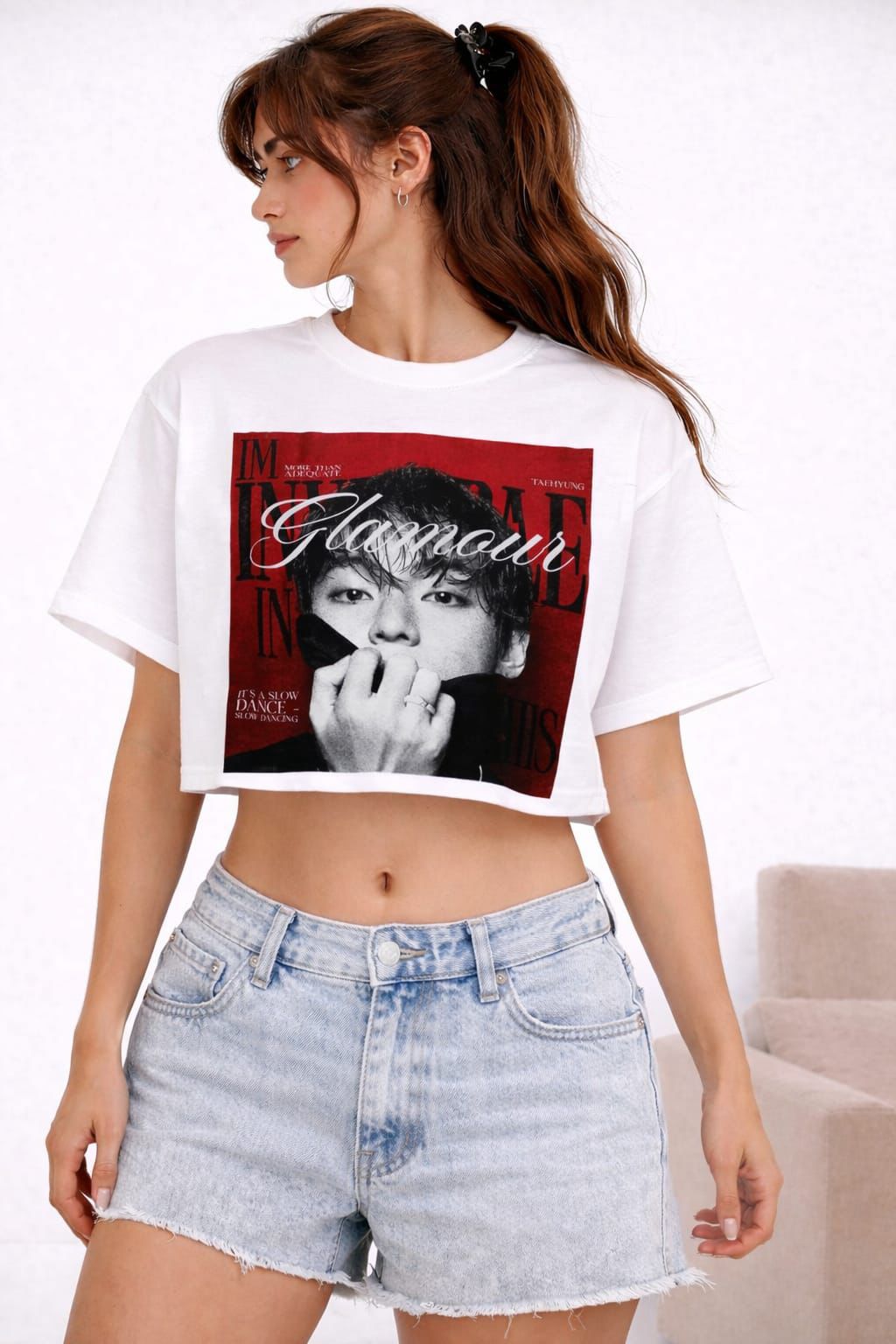 Glamour Cropped Graphic T-Shirt – White Edition by Vasthr