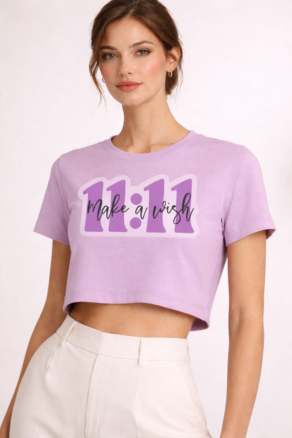 “11:11 Make a Wish” Cropped T-Shirt – Lilac Edition | Trendy Crop Top – Vasthr