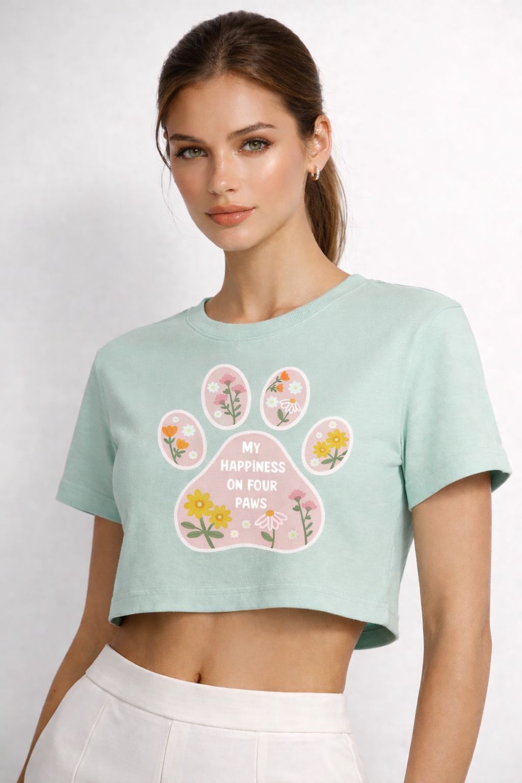 My Happiness on Four Paws Cropped T-Shirt – Mint Green Edition by Vasthr
