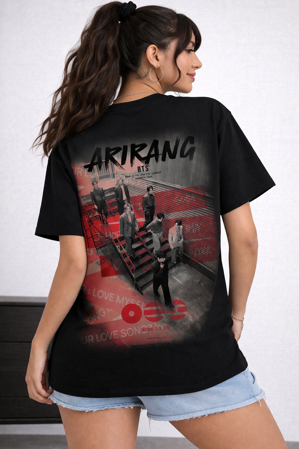 BTS ARIRANG Tシャツ ブラック　黒　Ｌサイズ　オール　ポップアップ Arirang BTS” K-Pop - Oversized T-Shirt – Black Edition by Vasthr