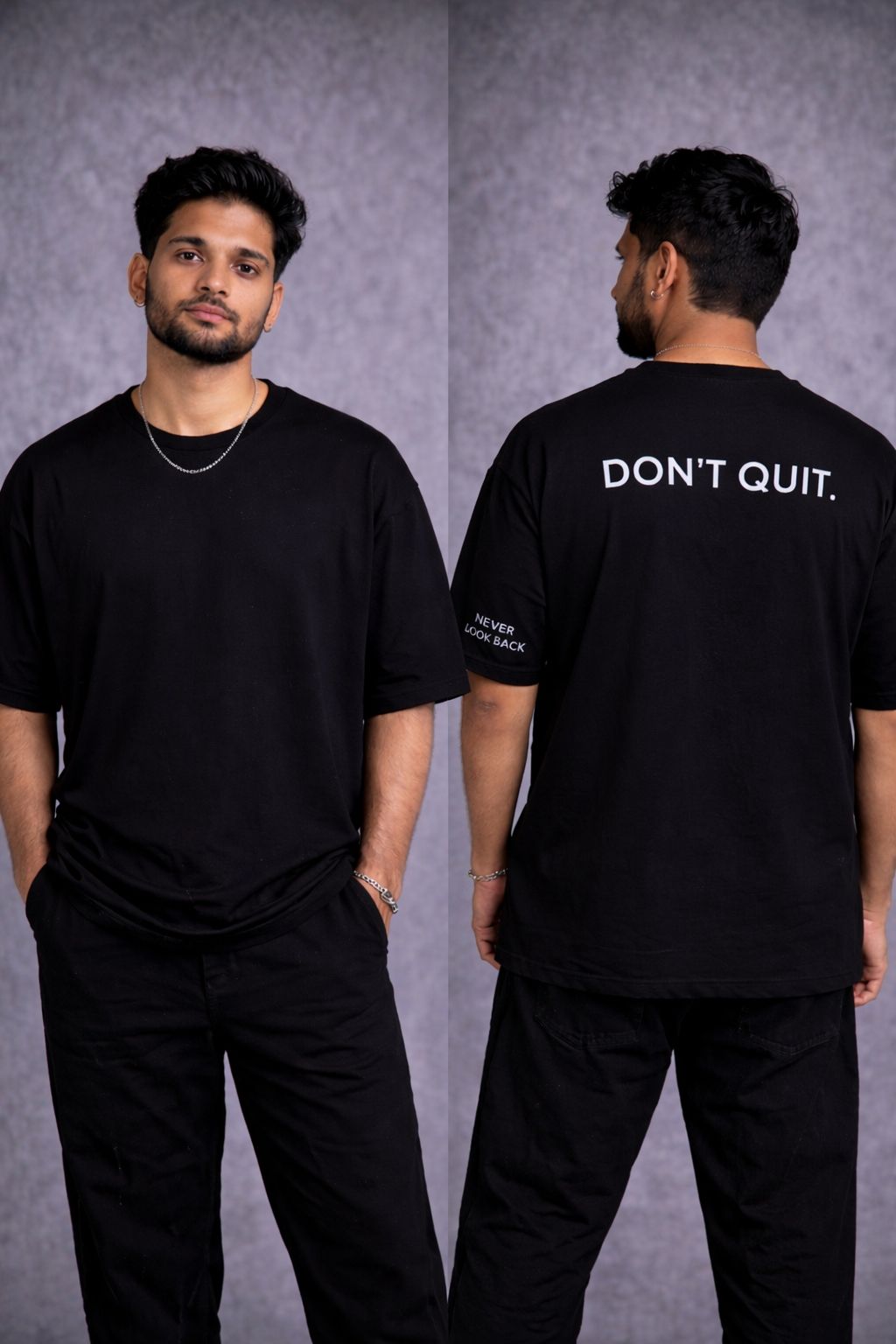 “Don’t Quit” Minimal Statement Oversized T-Shirt – Black by Vasthr