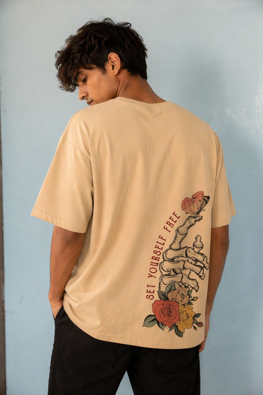 Set Yourself Free Back Graphic Oversized T-Shirt – Beige by Vasthr