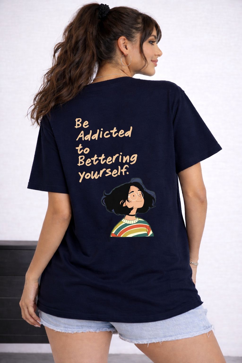 Vasthr “Be Addicted to Bettering Yourself” Oversized T-Shirt – Navy Blue