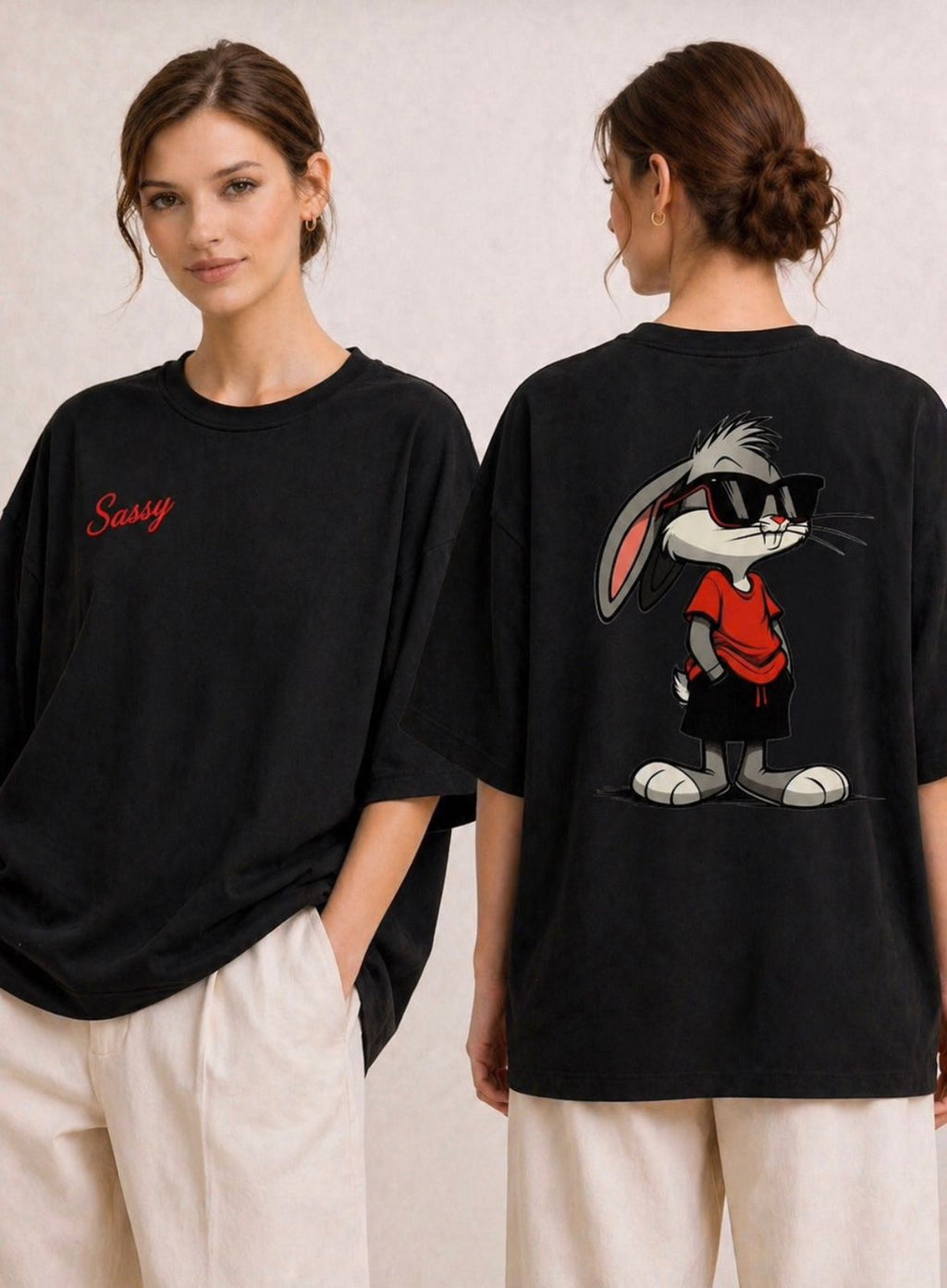Vasthr “Sassy Bunny” Oversized T-Shirt (Black)