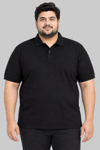 Plus Size Essential Black Polo T-Shirt - Vasthr