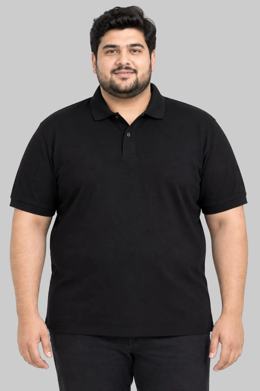 Plus Size Essential Black Polo T-Shirt - Vasthr