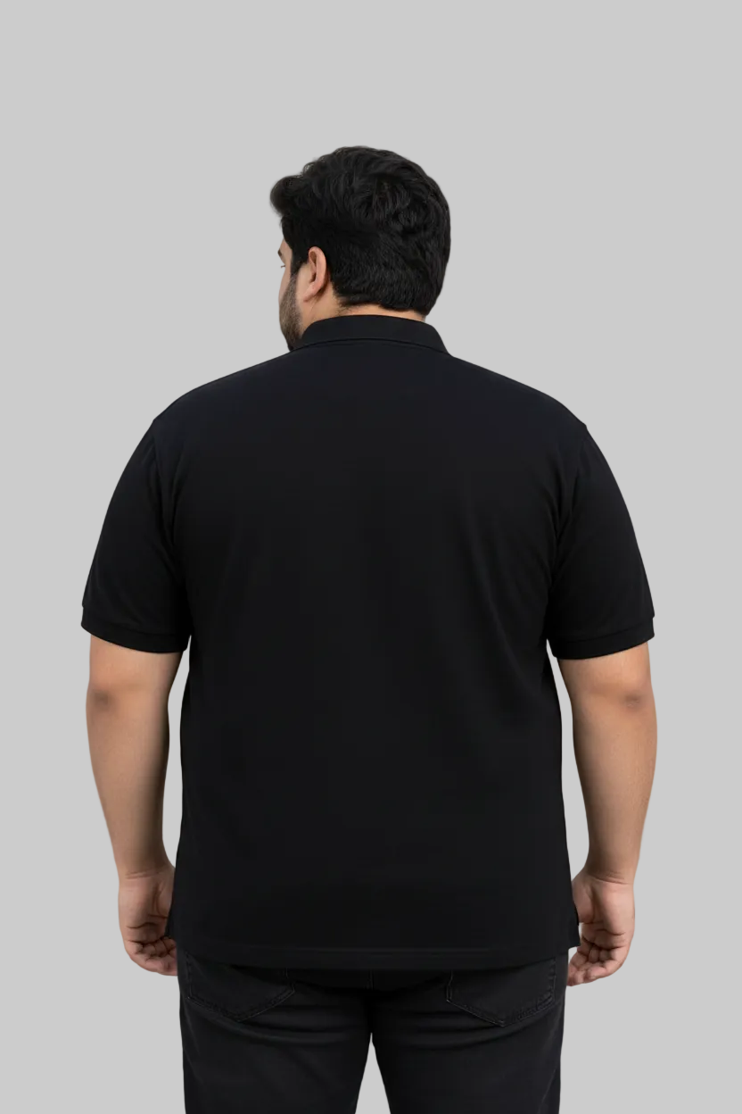 Plus Size Essential Black Polo T-Shirt - Vasthr