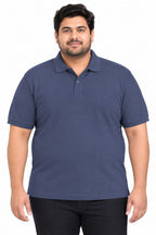 Plus Size Essential Marine Blue Polo T-Shirt -  Vasthr