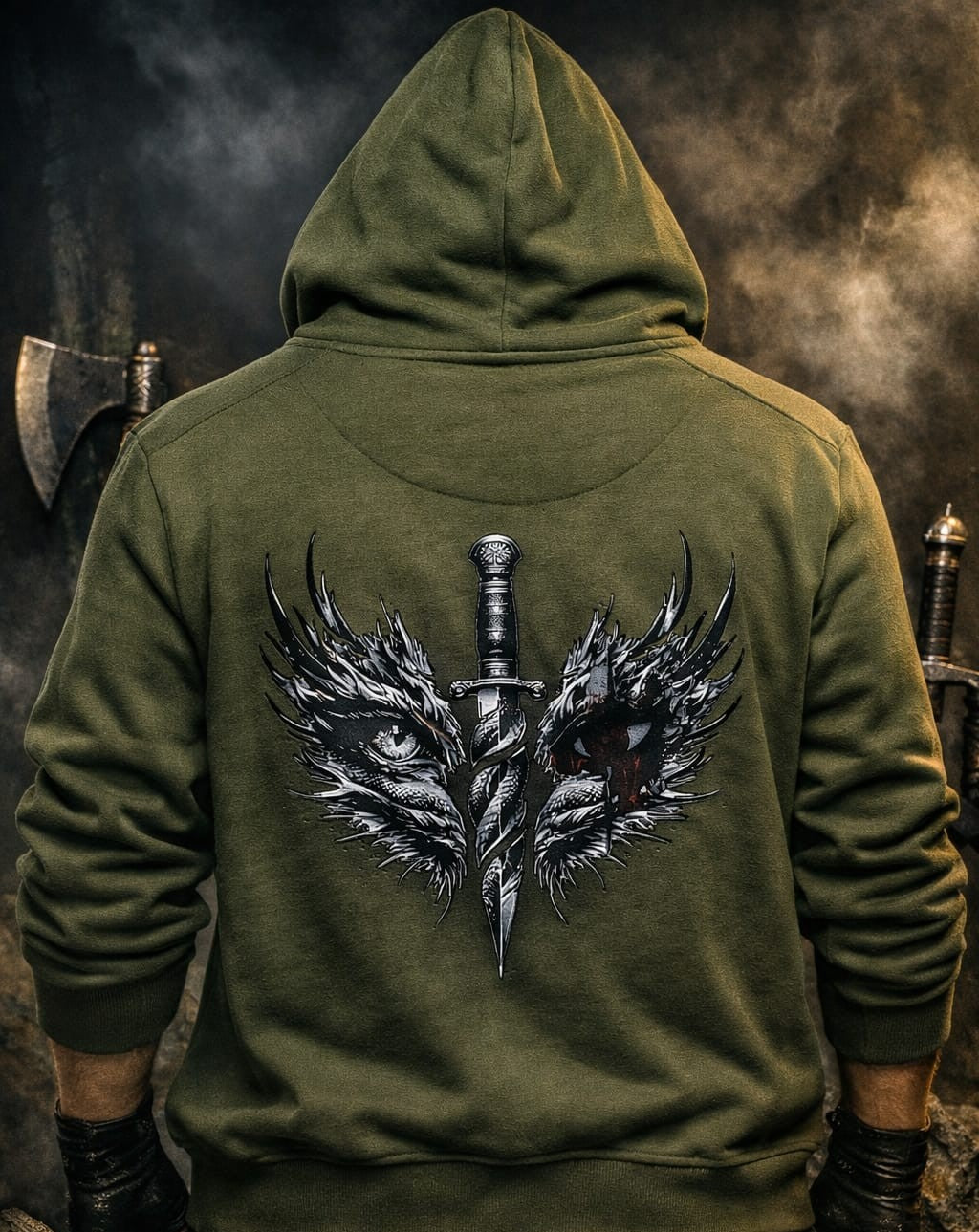 Vasthr Shadow Blade Olive Hoodie – Warrior Streetwear Edition