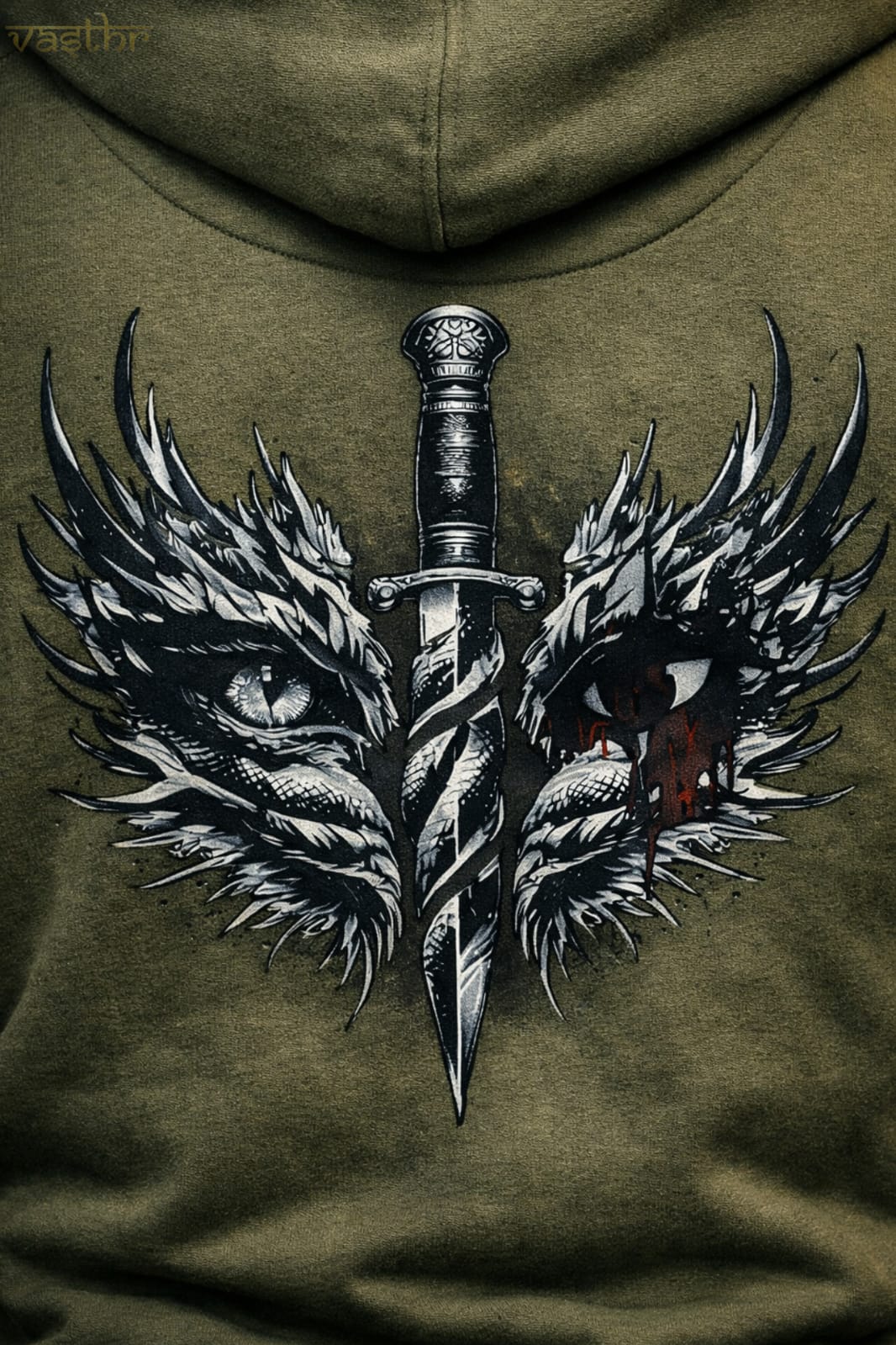 Vasthr Shadow Blade Olive Hoodie – Warrior Streetwear Edition