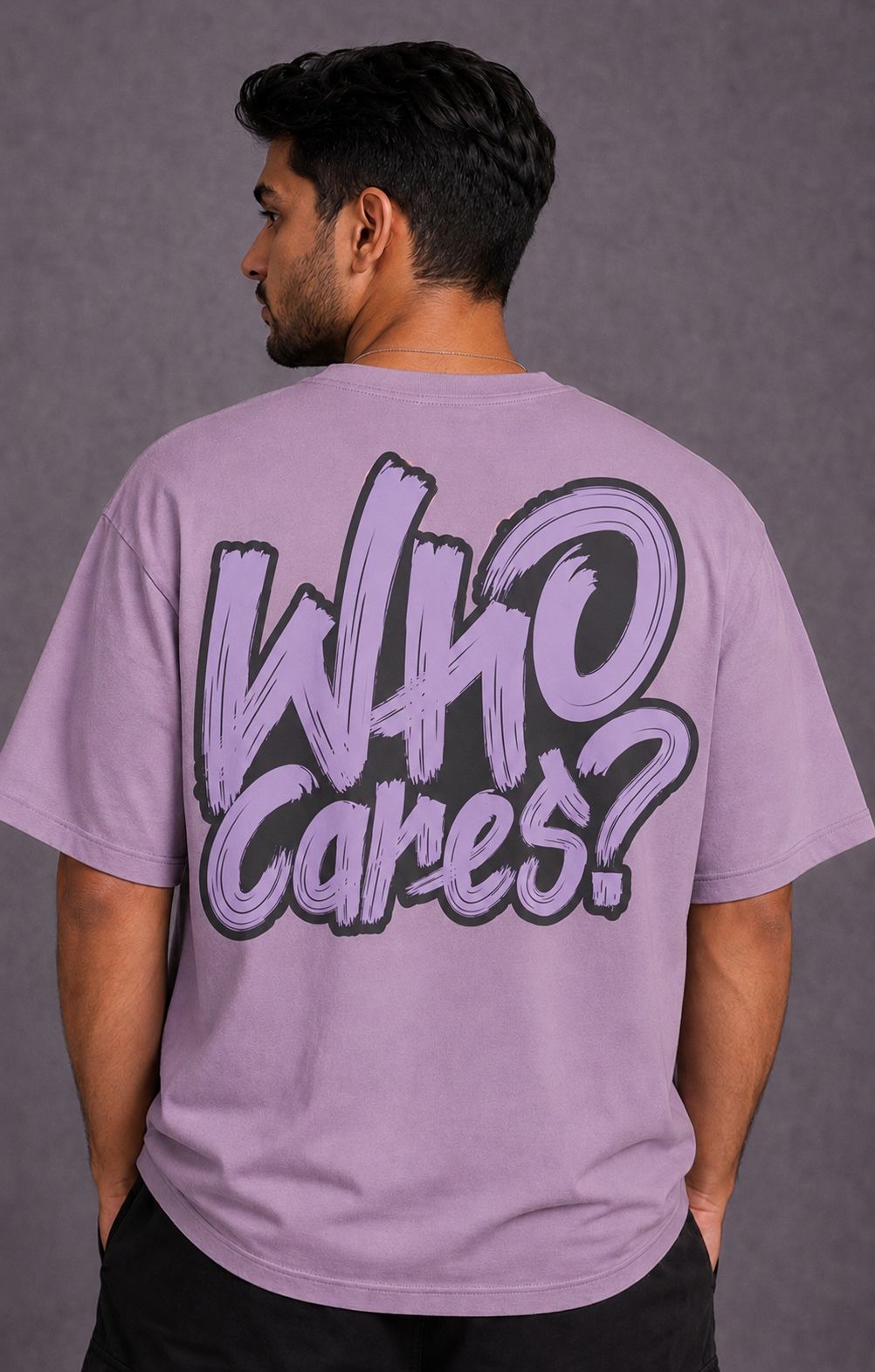 Vasthr “WHO CARES?” Oversized T-Shirt (Lilac)