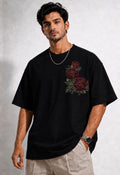 Vasthr Floral Rose Oversized T-Shirt (Black)