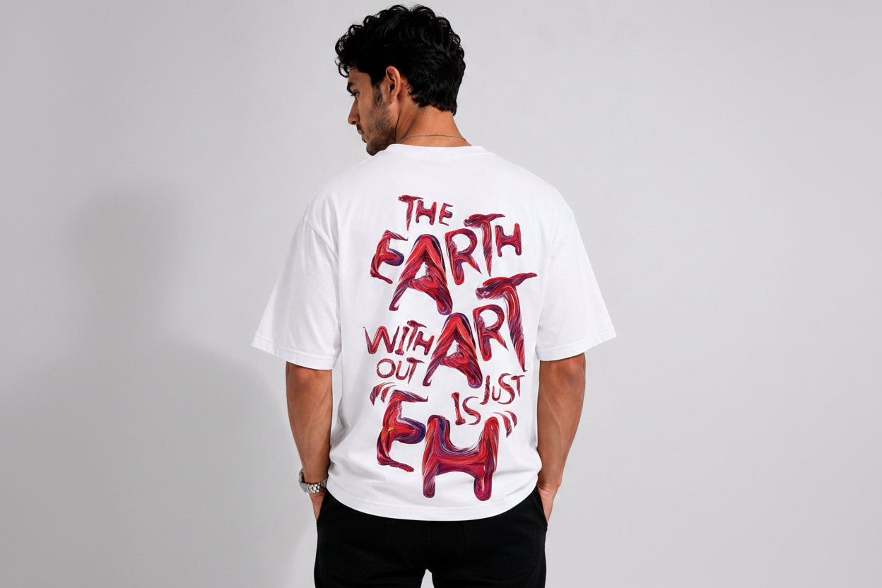 Vasthr Art Defines Earth Oversized Graphic Tee (White)